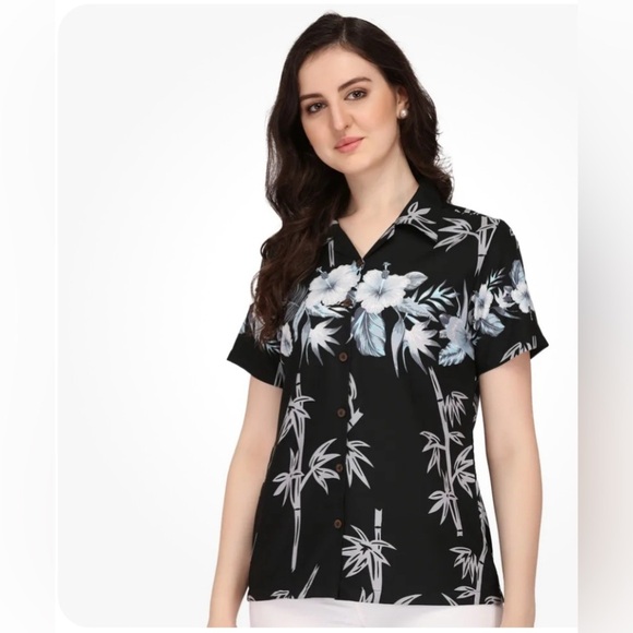 Womens Summer Tops - Blue Blouse / Shirt - Elastane - Floral - Casual Free Plane - Picture 2 of 16